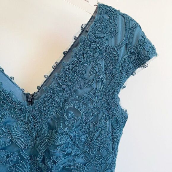 Tadashi Teal Off Shoulder Midi Dress Body Con Cocktail Evening Size 4 - Picture 7 of 8